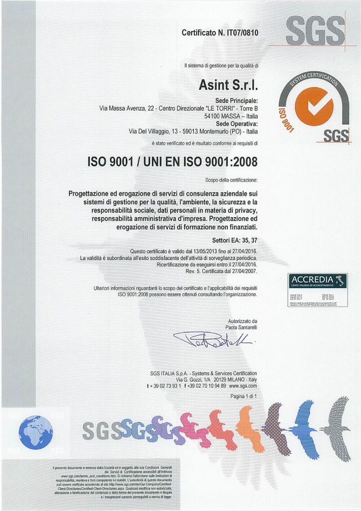 2013 SGS Certificato 9001
